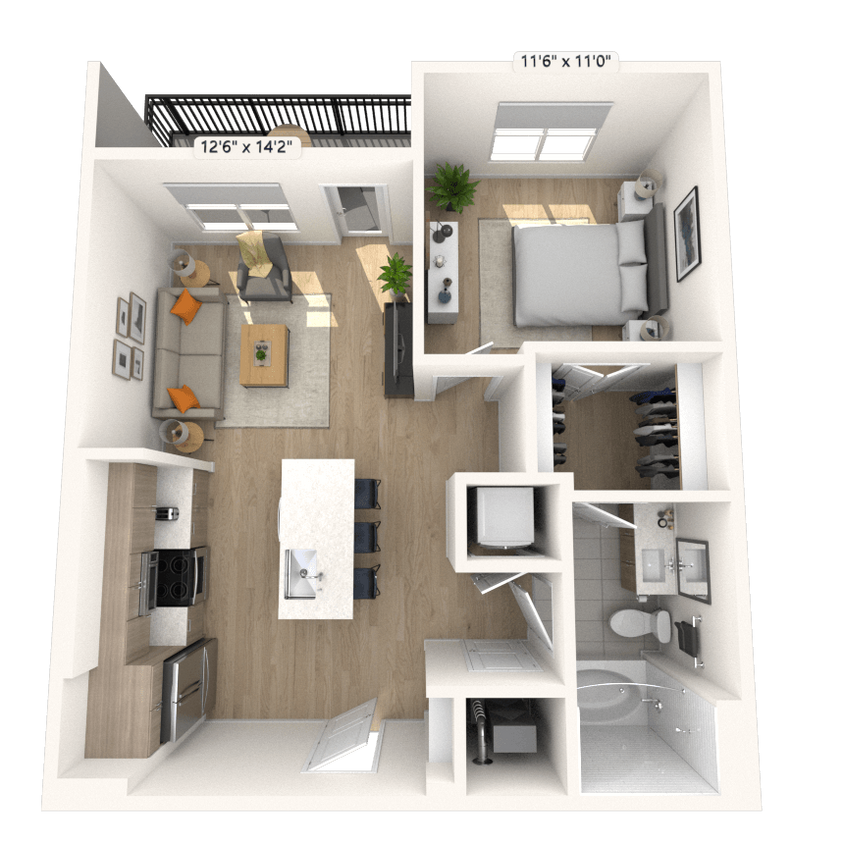 Floor Plan - A1 1x1 669 SF