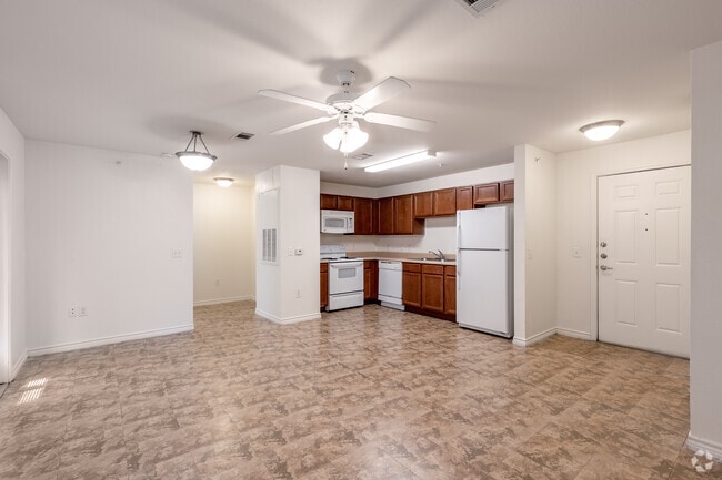 1BR, 1BA - 650SF - Living Room and Kitchen