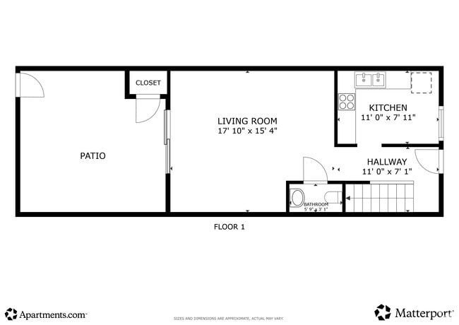 2BR, 1.5BA - 1000SF Floor 1
