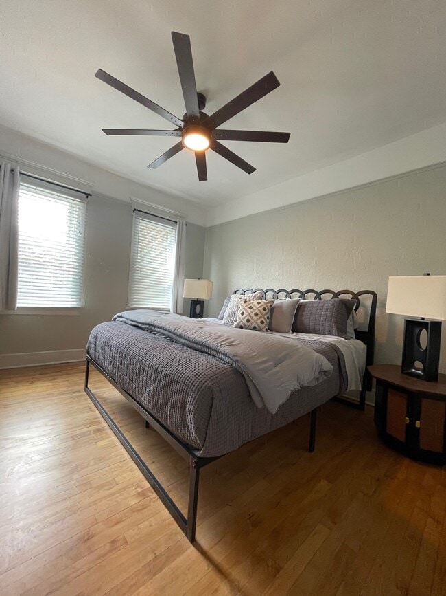 Large bedroom with King bed/barn door closet
