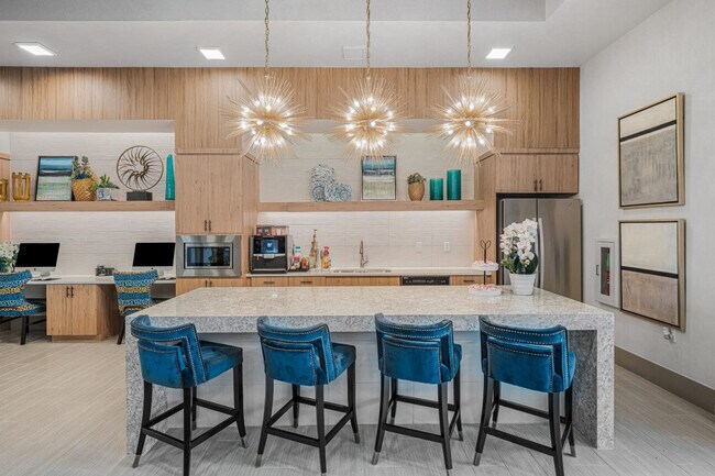 Resident lounge counter area at Residences at Panther Hollow.