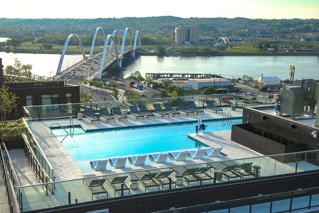 Rooftop pool with sweeping views of Buzzard Point's waterfront.