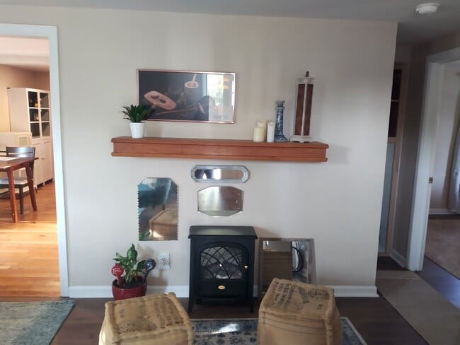 Come sit in front of the "fireplace".