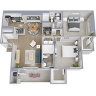B1 - Two bedroom, two bath, 1,008 square foot apartment
