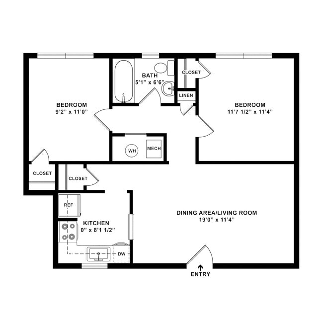Plano de planta de 2 habitaciones - High Pointe Apartments