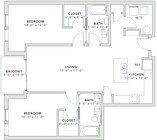 1,120 square foot two bedroom, two bath apartment home