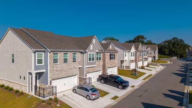 Elevated perspective showcasing the home’s design and outdoor spaces.