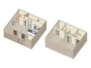 Townhome with large balcony. Overhead cabinets above the stove.