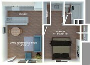 Distribución de la unidad de 1 habitación con dimensiones