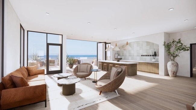 Sky lounge con comedor privado y terraza en la azotea con vistas panorámicas al mar. - Modera Revere Beach