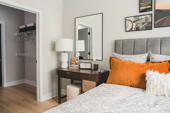 Enhance your organization in style with custom built-in shelving, conveniently located just off the bedroom at Modera Germantown.