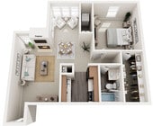 One Bedroom with Sunroom, 800 sqft.