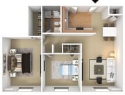 Two Bedrooms, One Bathroom, 950 sqft