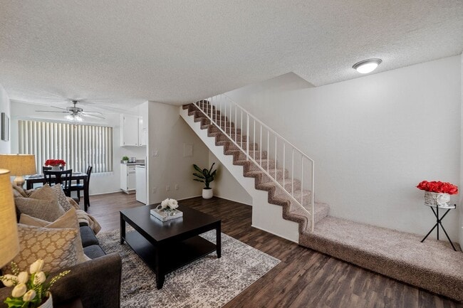 Living room in the one bedroom townhome apartment at the Esplanade Apartment in Van Nuys, CA