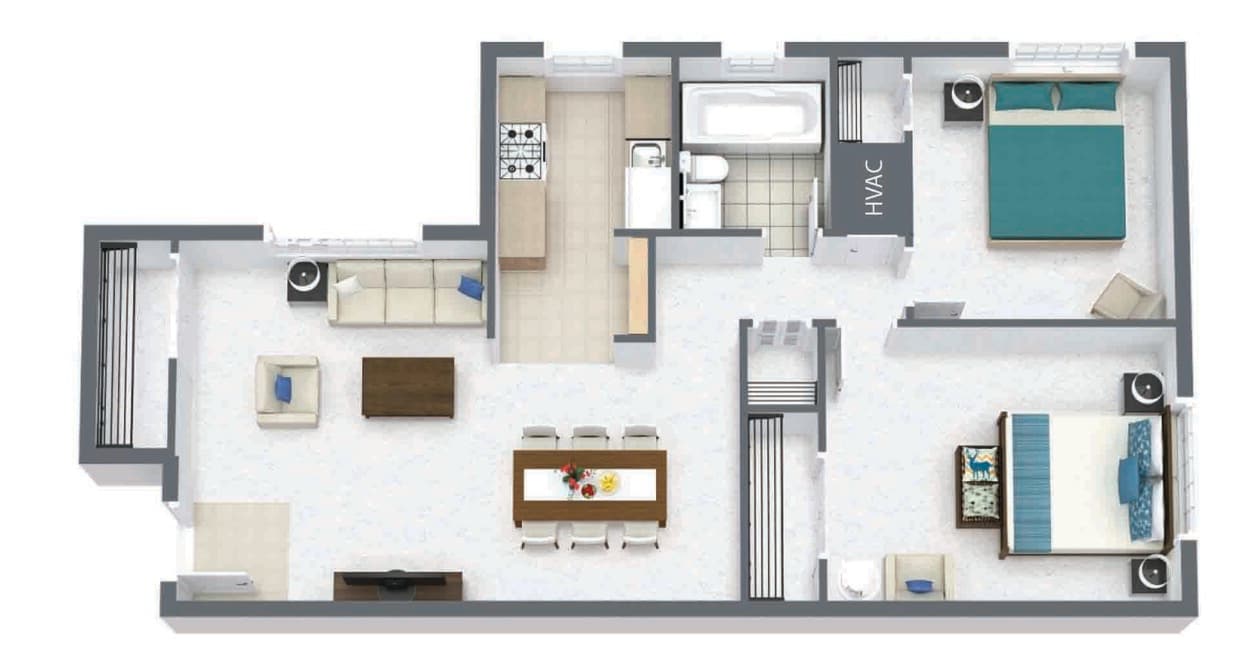 Floor Plan - 2 Bedroom  1 Bath
