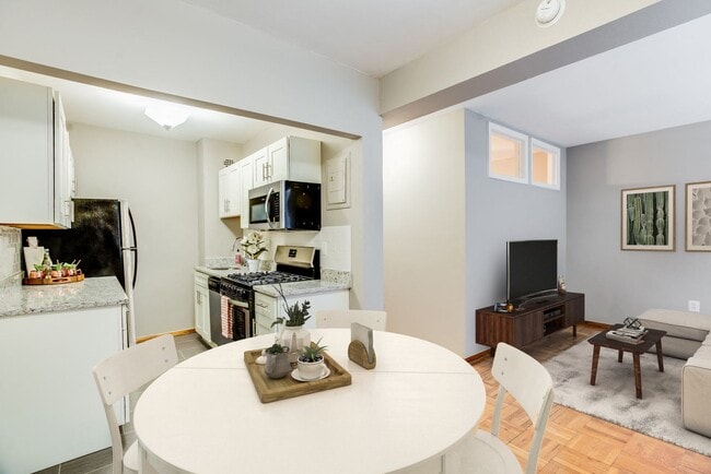 Living and dining (virtually staged) - The York and Potomac Park Apartments