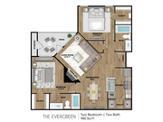 B2 Floorplan: 2 Bedroom, 2 Bathroom