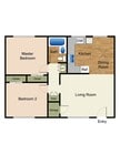 2D Rendering of a 2 Bed Floor Plan