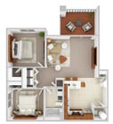 2 Bed / 1 Bath Floor Plan