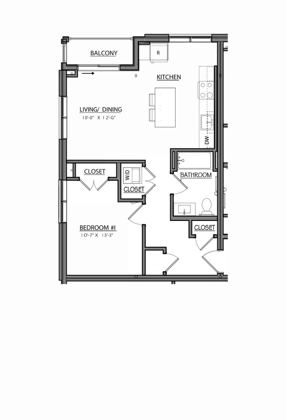 Floor Plan - Block A1F | 1 Bed | 1 Bath