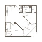 Spacious floor plan featuring 2 bedrooms, 2 baths, a modern kitchen, and a bright living area with a balcony.