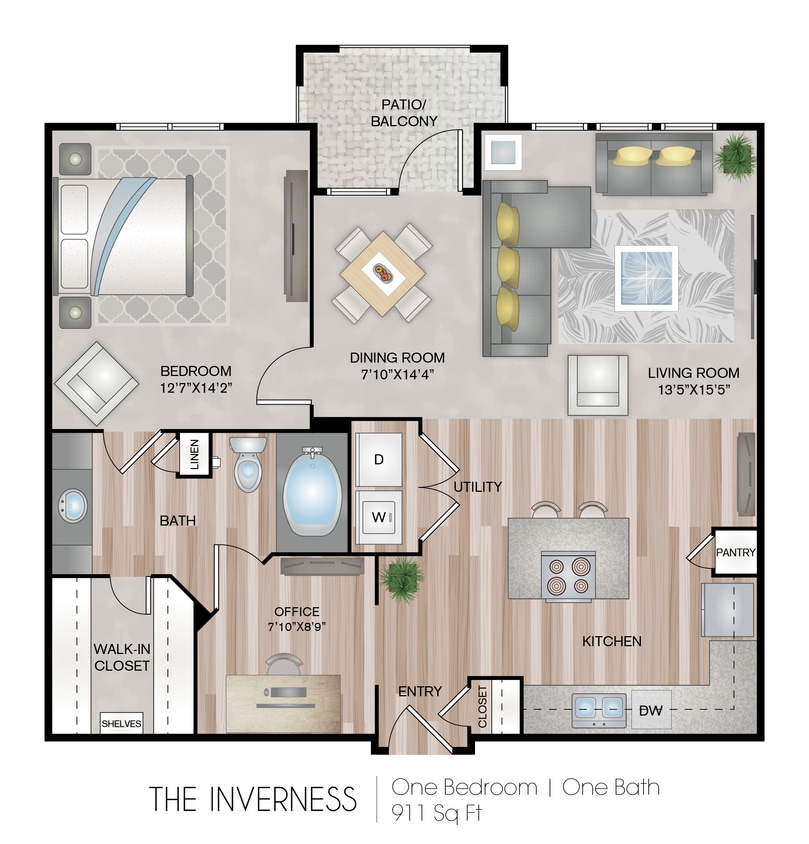 Floor Plan - The Inverness | 1 Bed | 1 Bath | 11HNR