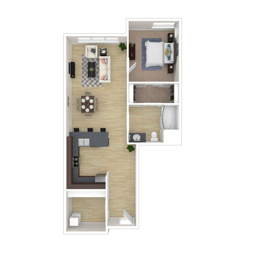 1i - One Bedroom Floorplan (3D) - 1x1 H