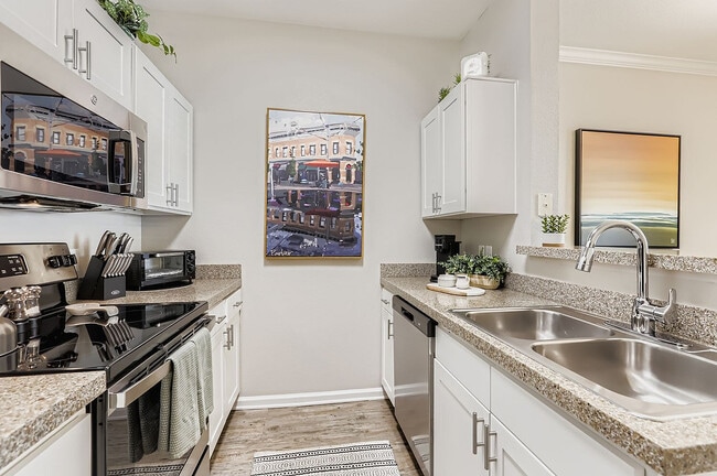 Sleek kitchen with stainless steel appliances