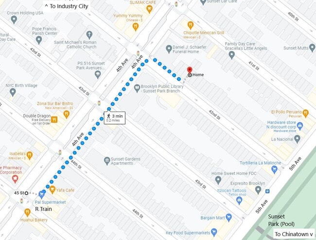 Directions from R train - 417 42nd St Unit G