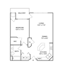 1 BR x 1 BA - C | 1-Bedroom Floorplan