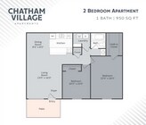 2BR 1BA 950 SF