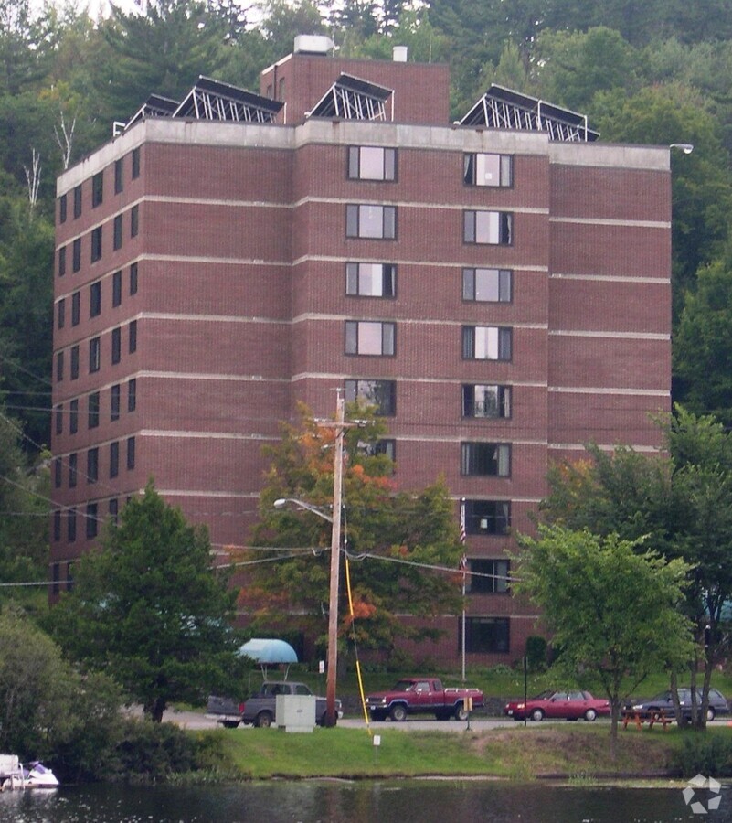 View from across Lake Oseetah - Lake Flower Apartments