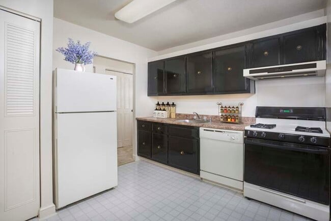 Fully-equipped kitchen with storage at White Oak Towers Apartments in Silver Spring, MD