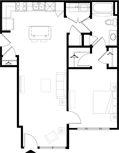 Floor Plan - 1 BR Designer Courtyard Garage