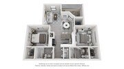 A 3D floor plan rendering of The Oasis.