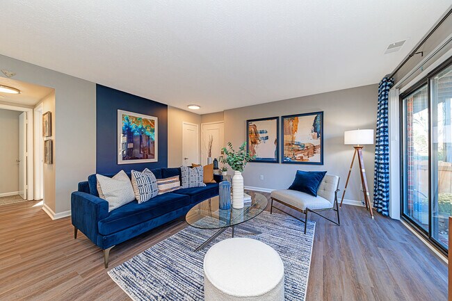 Spacious living room with hardwood-style flooring