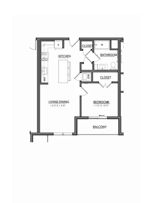 Floor Plan - Block A1B | 1 Bed | 1 Bath