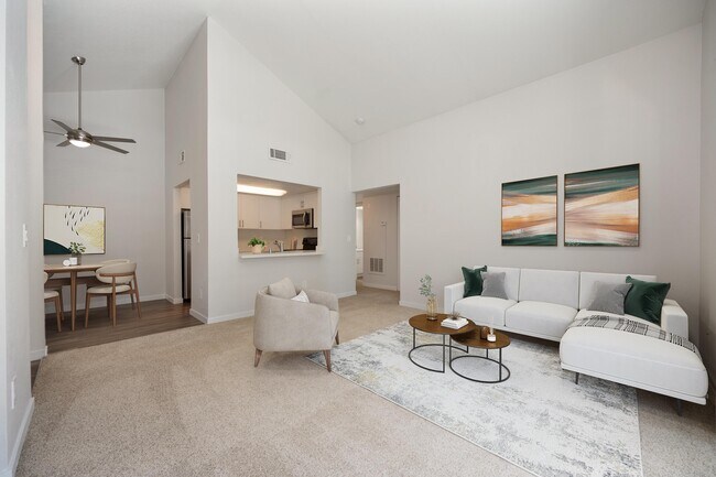 Living room with vaulted ceilings