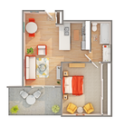 1BR x 1BA with West or East View Floorplan