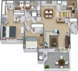 2 Bed 1.5 Bath Renovated floor plan The Harlow