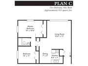Plan C, 2-bed, 1-bath