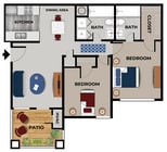 2 Bedroom, 2 Bath Floor Plan