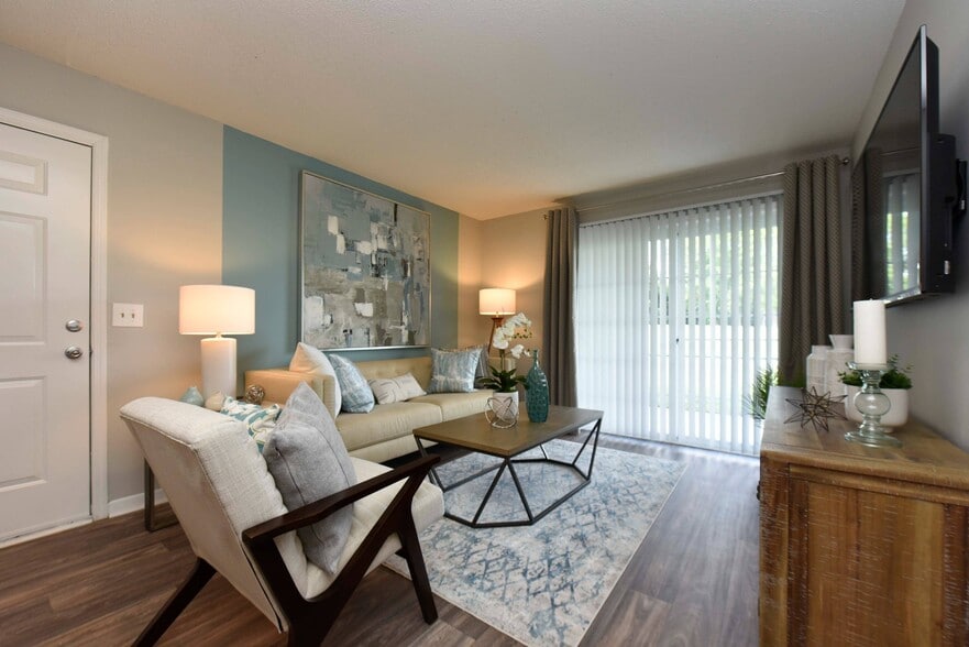 Living Room with Hardwood Style Flooring