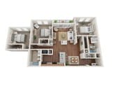 The Los Angeles offers spacious 3 bedrooms and 2 baths, complete with high-end features like granite counters, a primary ensuite with double vanity, and a walk-in closet. Perfect for family living or those who love extra space.