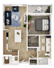 Explore this chic apartment layout, optimized for modern living and comfort.