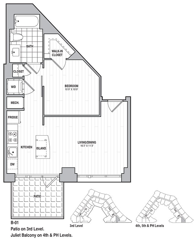 Floor Plan - 1 Bed 1 Bath 607