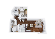 Two-Bedroom, Two-Bathroom Floor Plan Rendering
