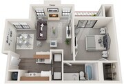One Bedroom, 658 sqft, Full-Size Washer/Dryer Connections, Patio/Balcony, Fireplace in Selected Units, Dry Bar in Selected Units, Vaulted Ceilings in Selected Units