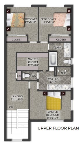Upper level layout - 710 Crossbill Dr