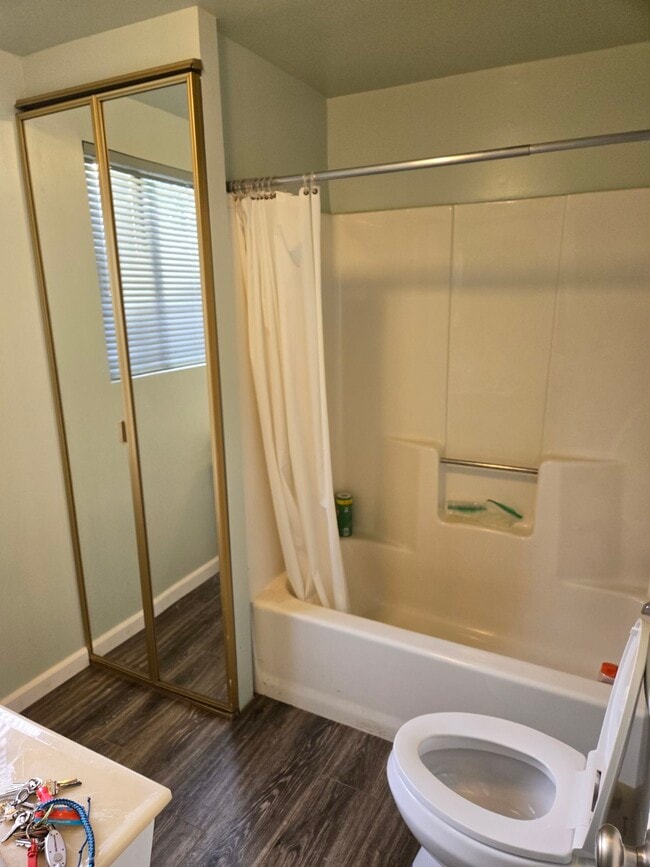 One full bathroom with storage space